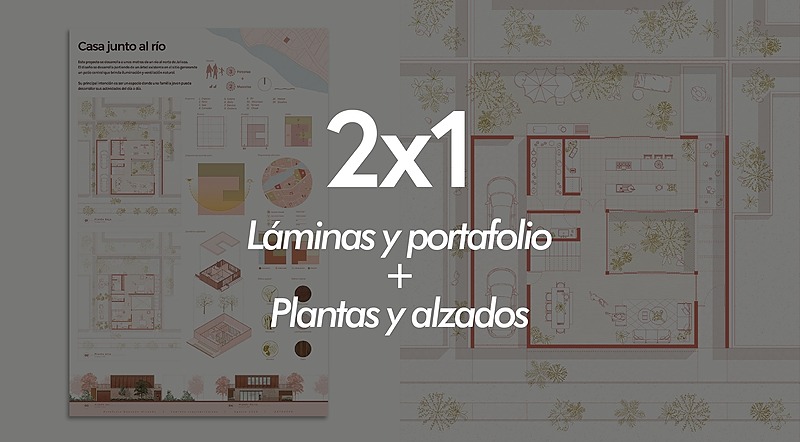2X1 Láminas + Portafolio & Plantas + Alzados
