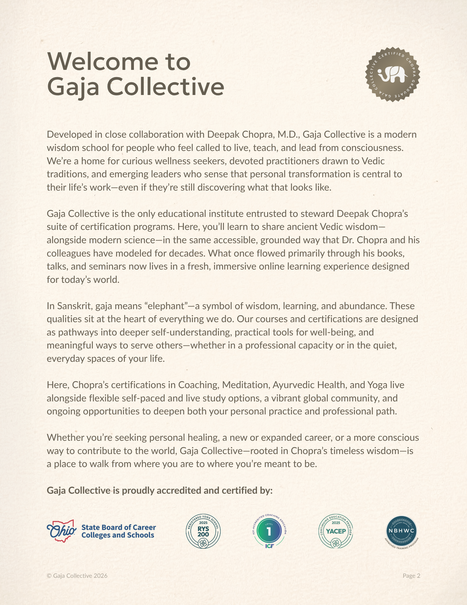 Preview of the catalog, inside page with course details.