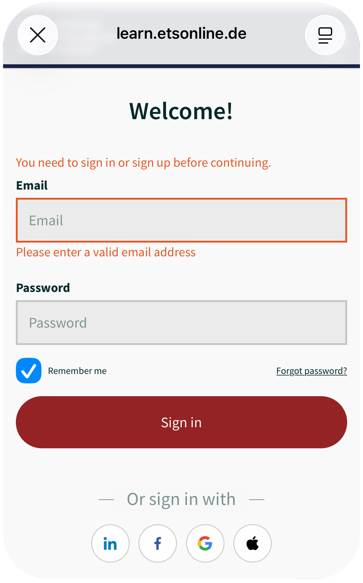 Sign in to ETS Online in the app