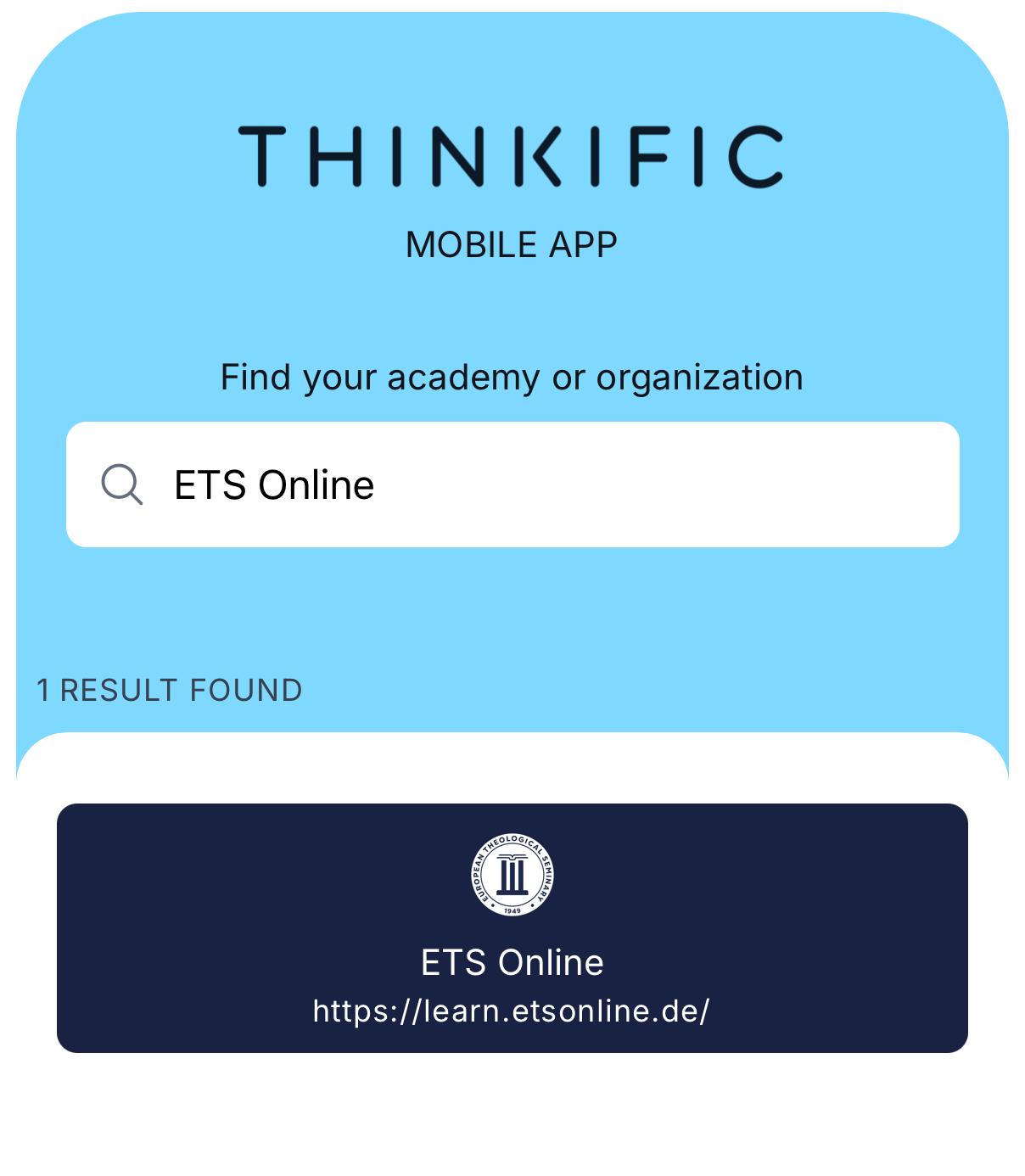 Select ETS Online school in the app
