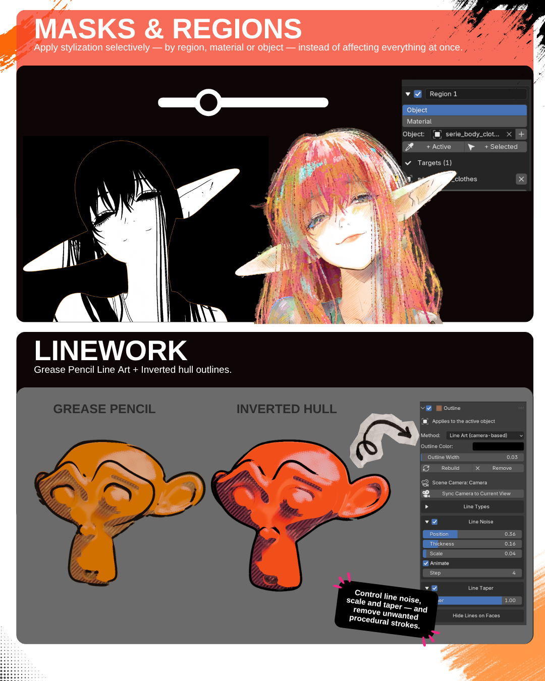 MANI NPR linework and region masking