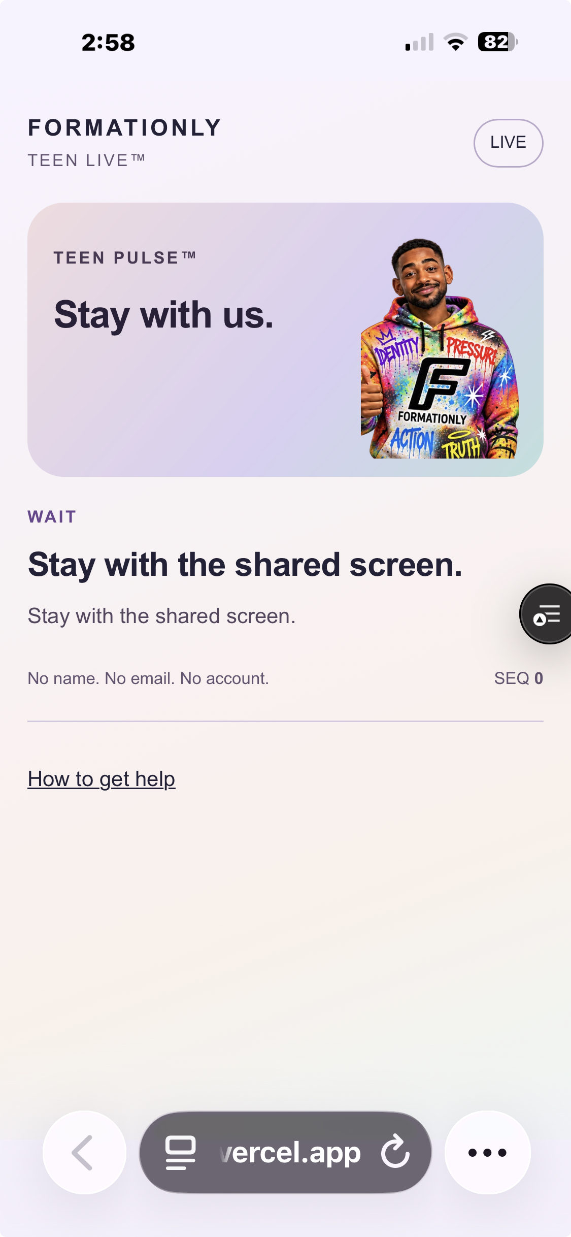 Actual Formationly Teen Pulse mobile waiting screen