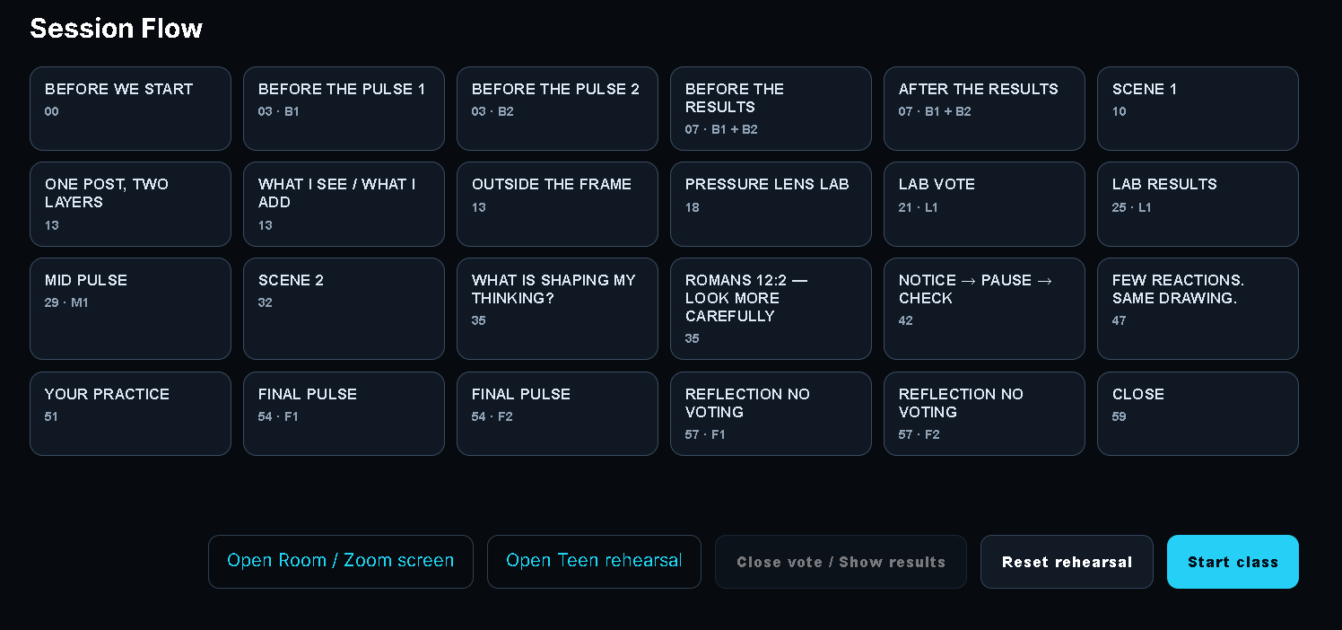 Actual Formationly Live Leader Console showing the session flow and Conductor controls
