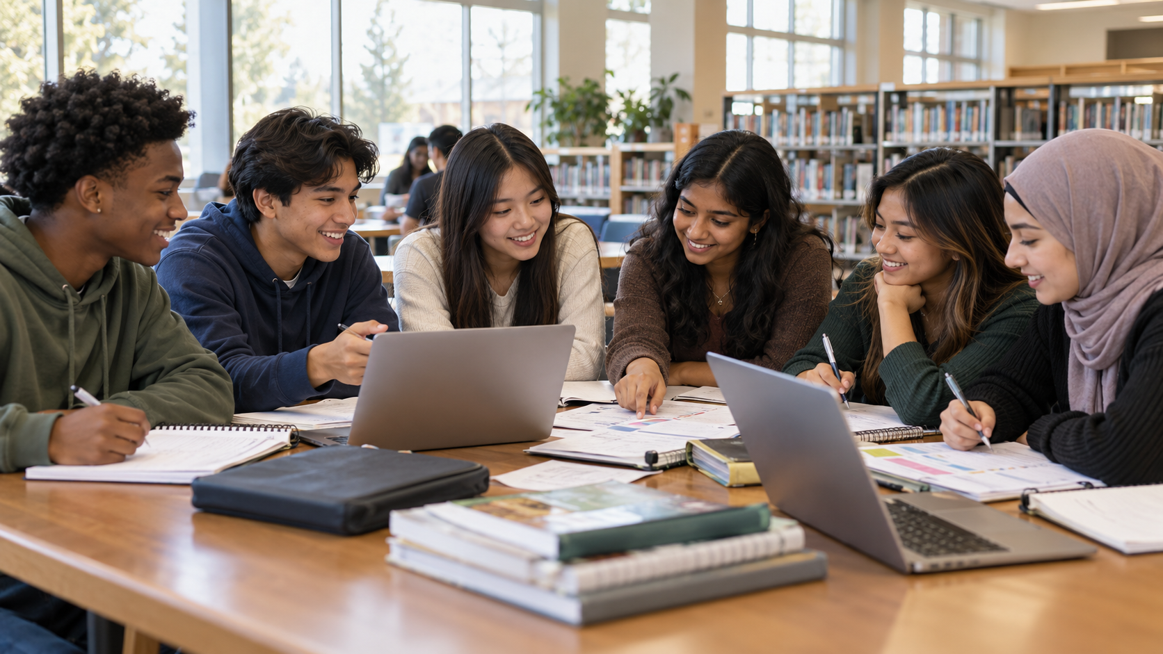 Diverse high school students planning academics and navigating school with intention