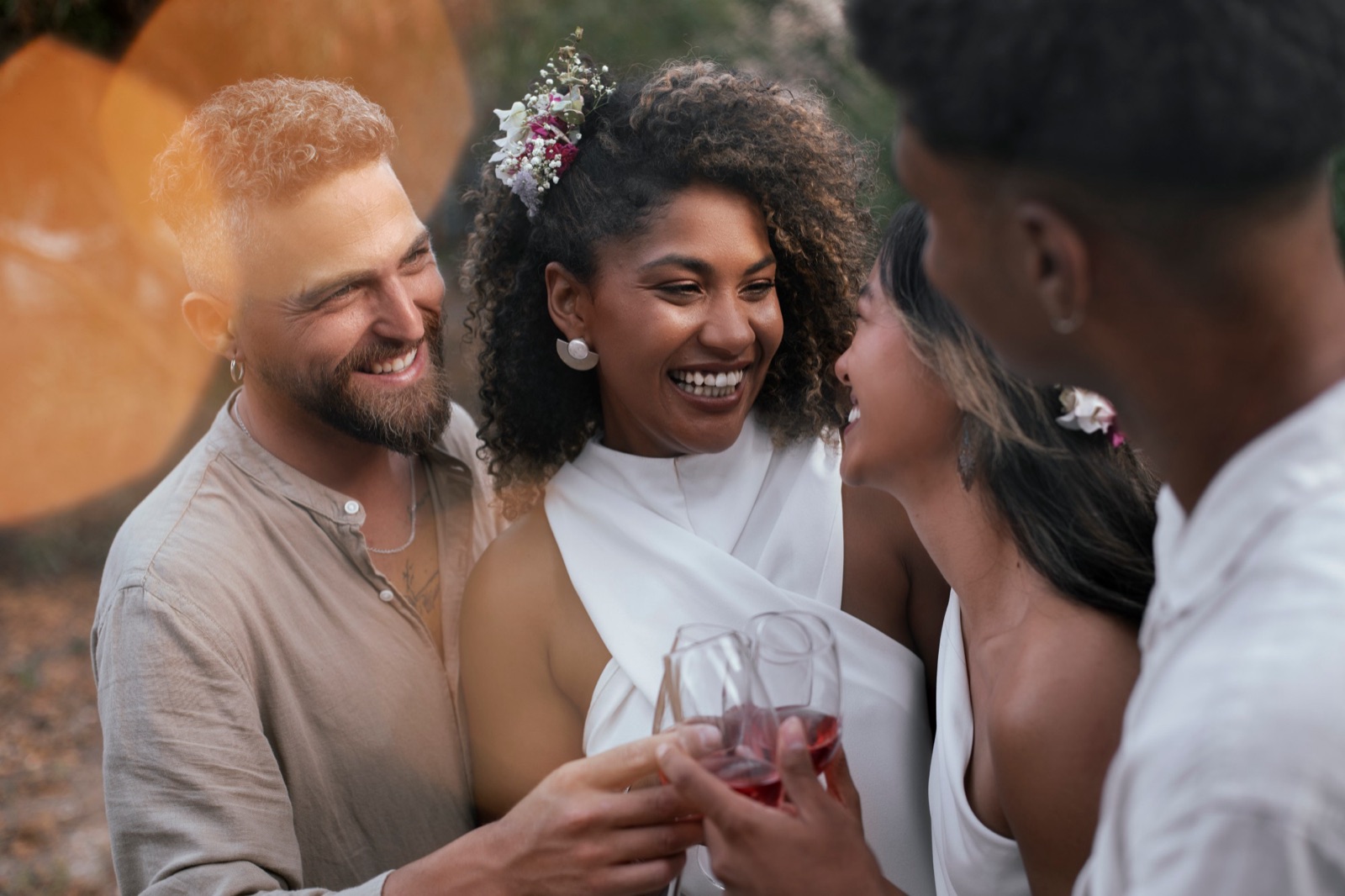 Polyamorous partners celebrating together