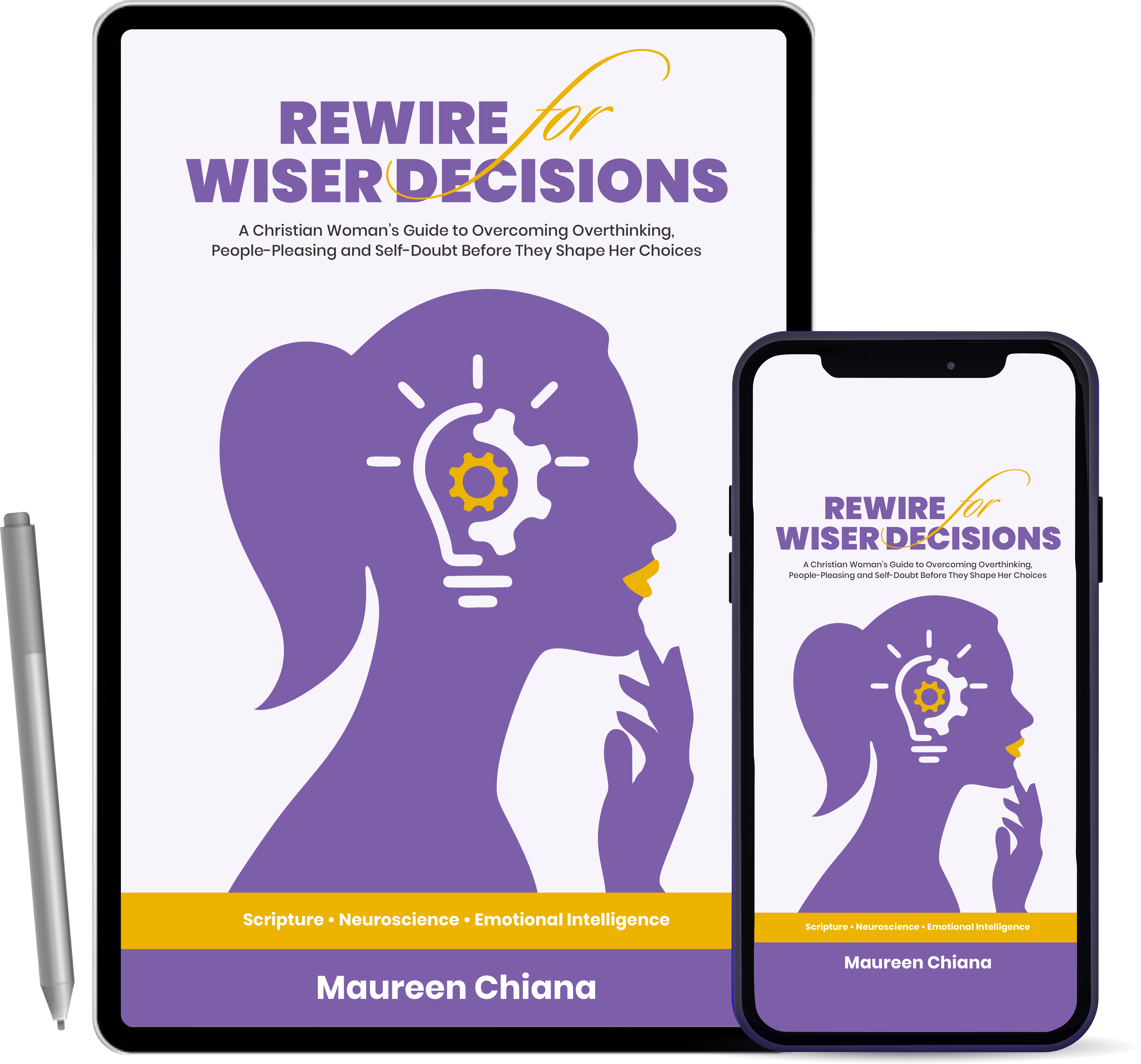 Rewire for Wiser Decisions free ebook by Maureen Chiana, shown on tablet and smartphone