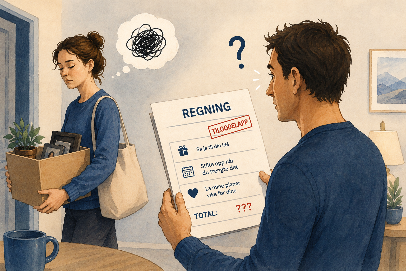 Person som holder regnskap over gitte tjenester i et forhold, illustrerer kompromisset med en senere regning
