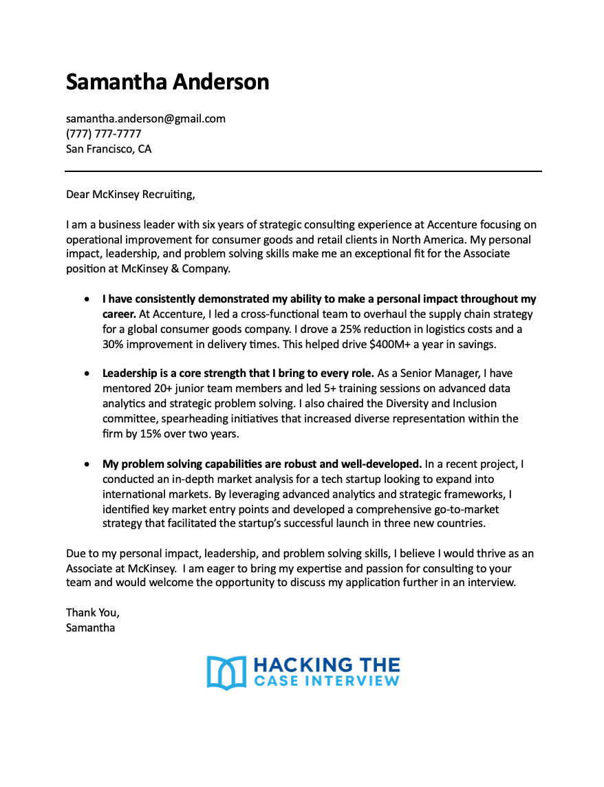 McKinsey cover letter example 3