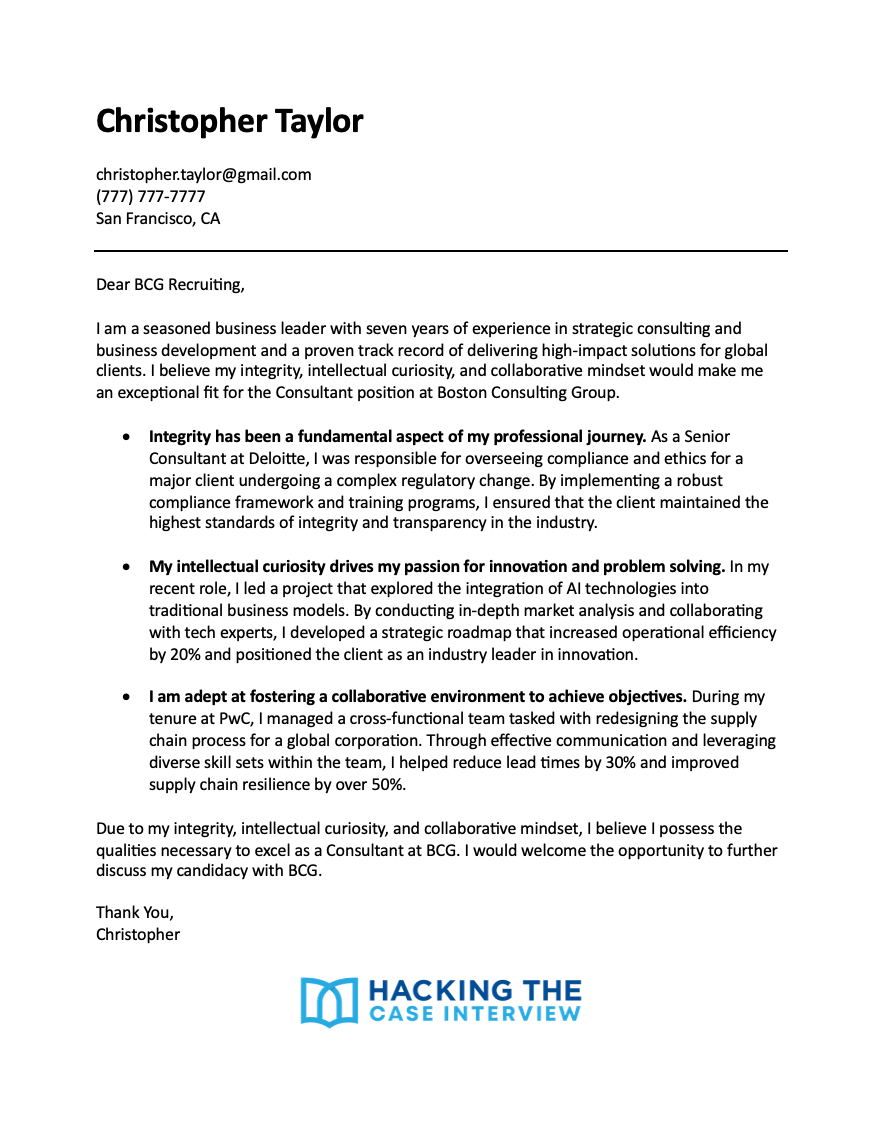 BCG cover letter example 3