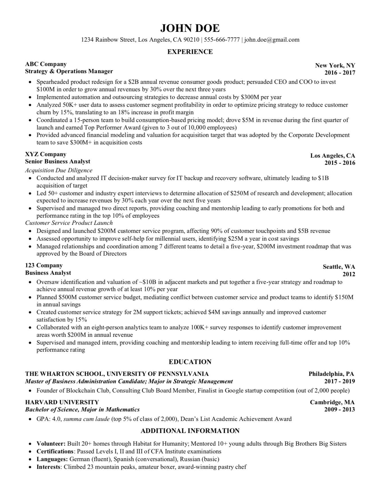 Consulting resume example