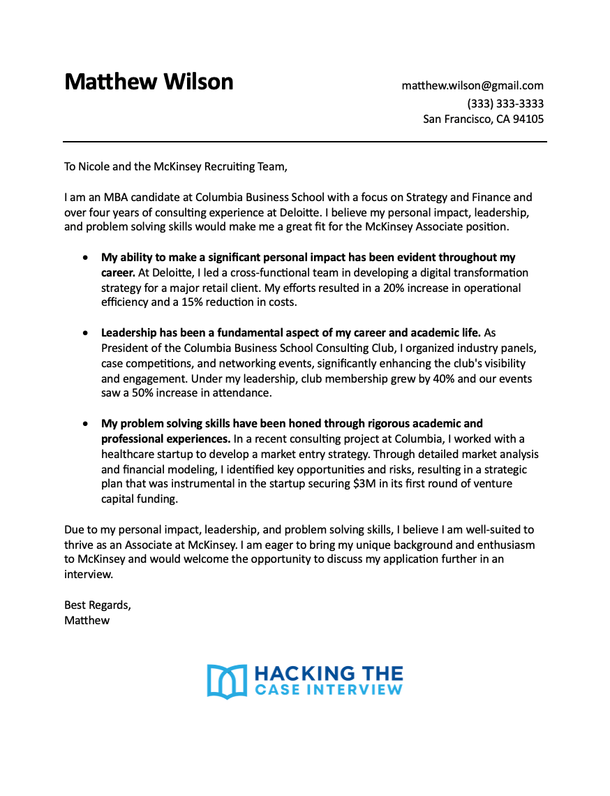 McKinsey cover letter example 2
