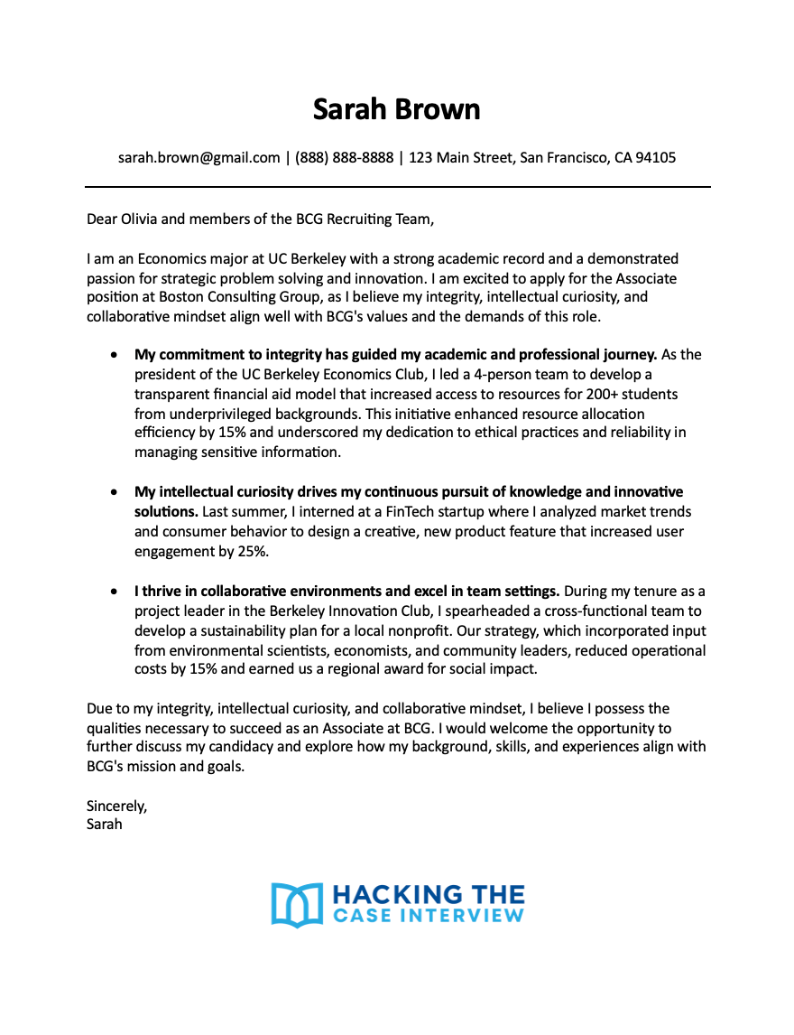 BCG cover letter example 1