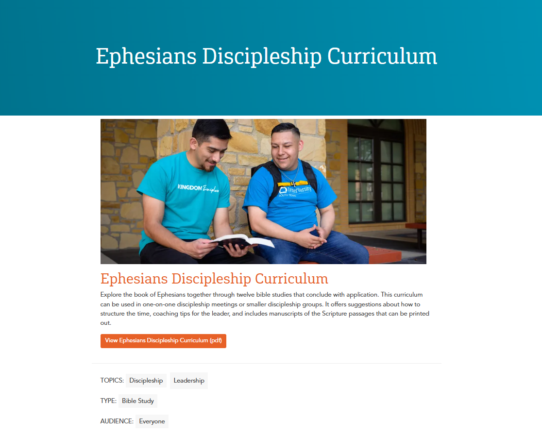 Webpage featuring a list of Bible study resources.