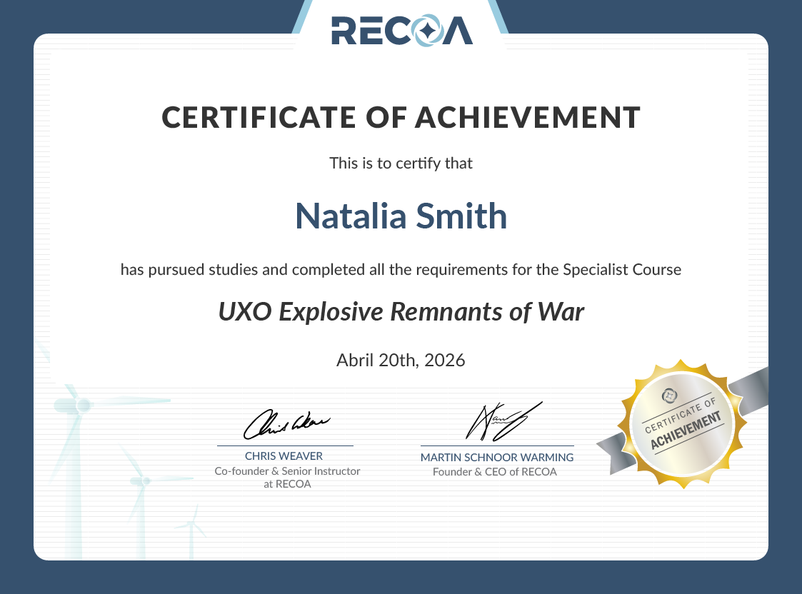 Sample RECOA Certificate of Completion