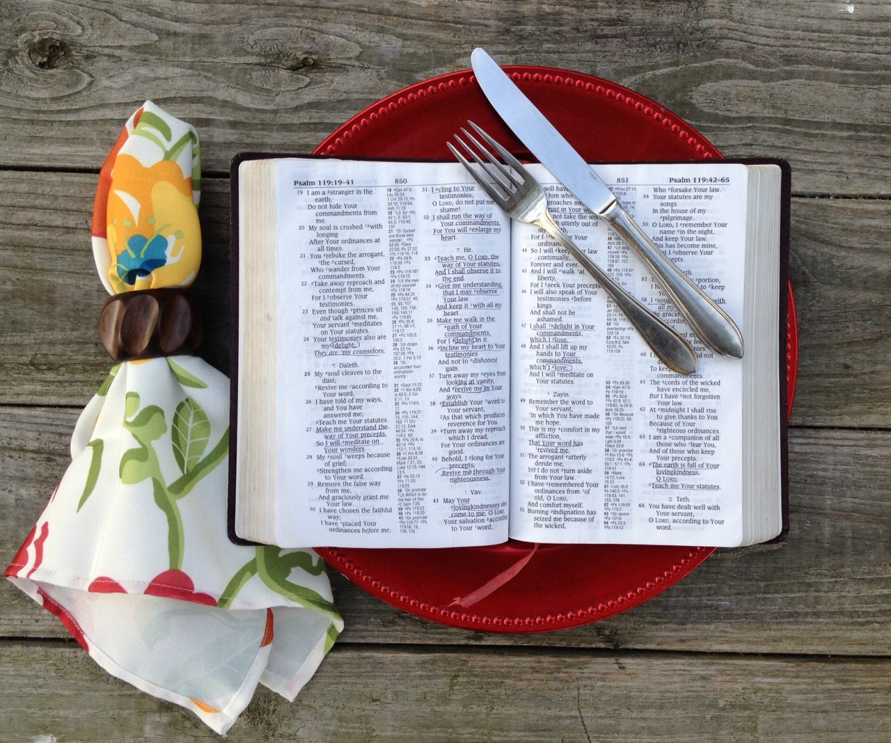Bible on Plate with Fork and Knife
