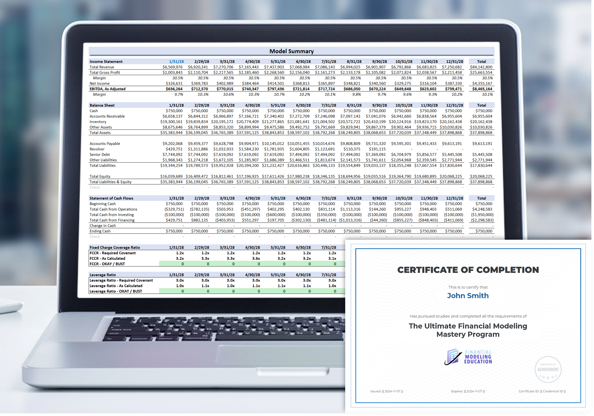 Image of a completed three statement model.