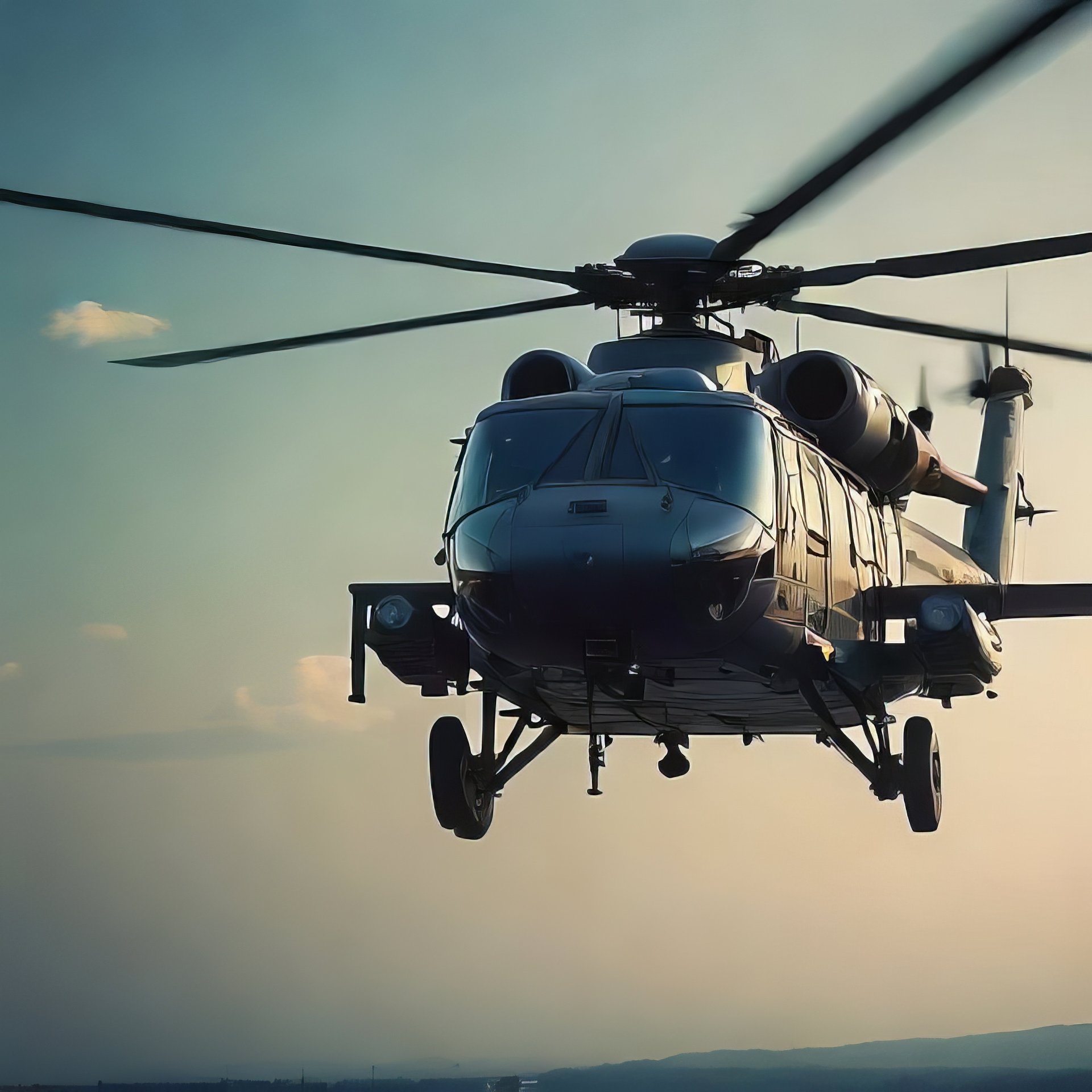 Military helicopter flying in the sky