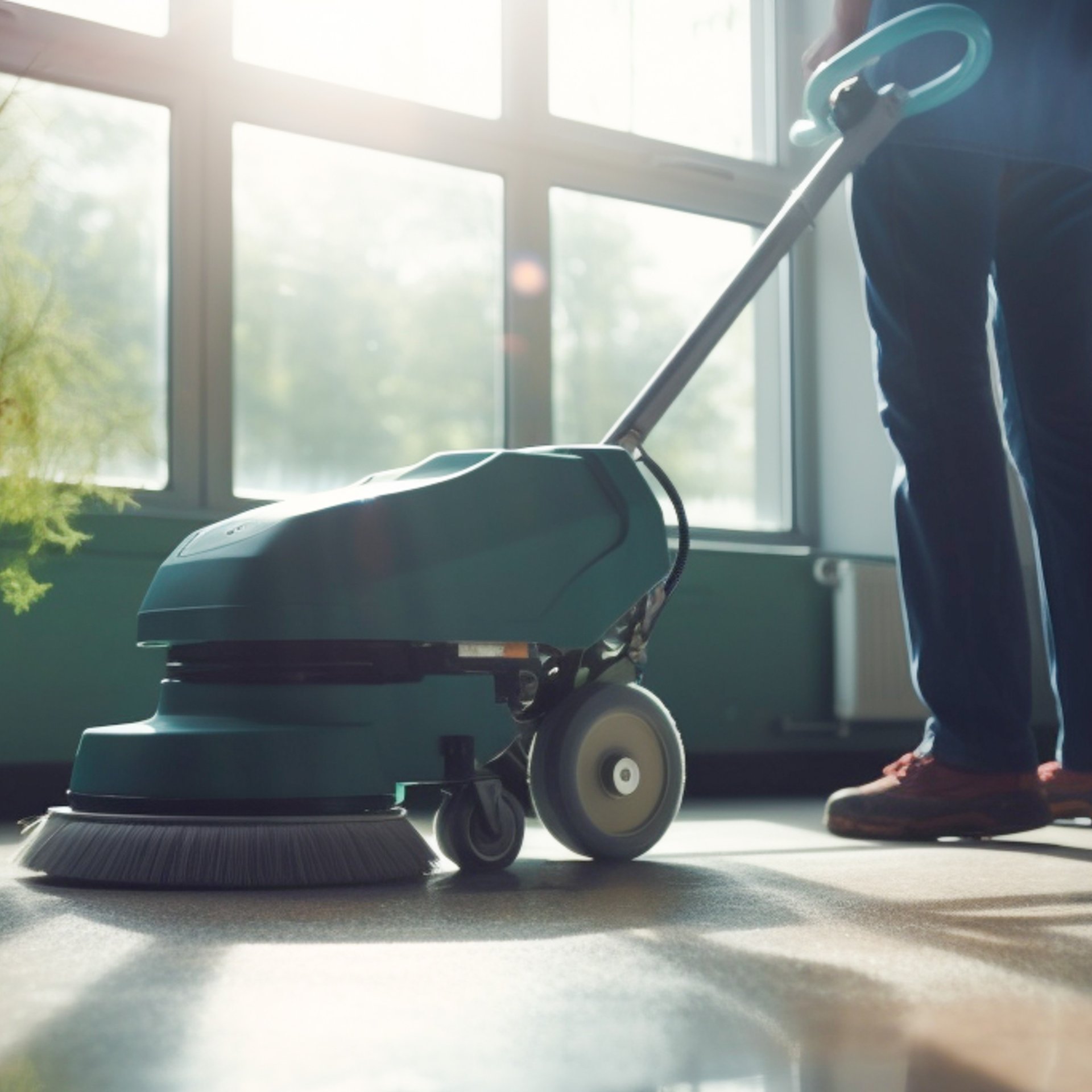 Floor cleaning equipment in a commercial building