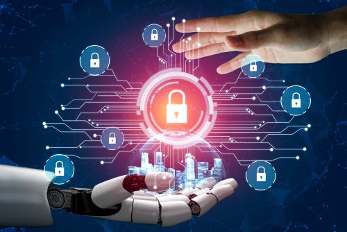 abstract depiction of the latest new technologies--robotics, blockchain, encryption, etc.