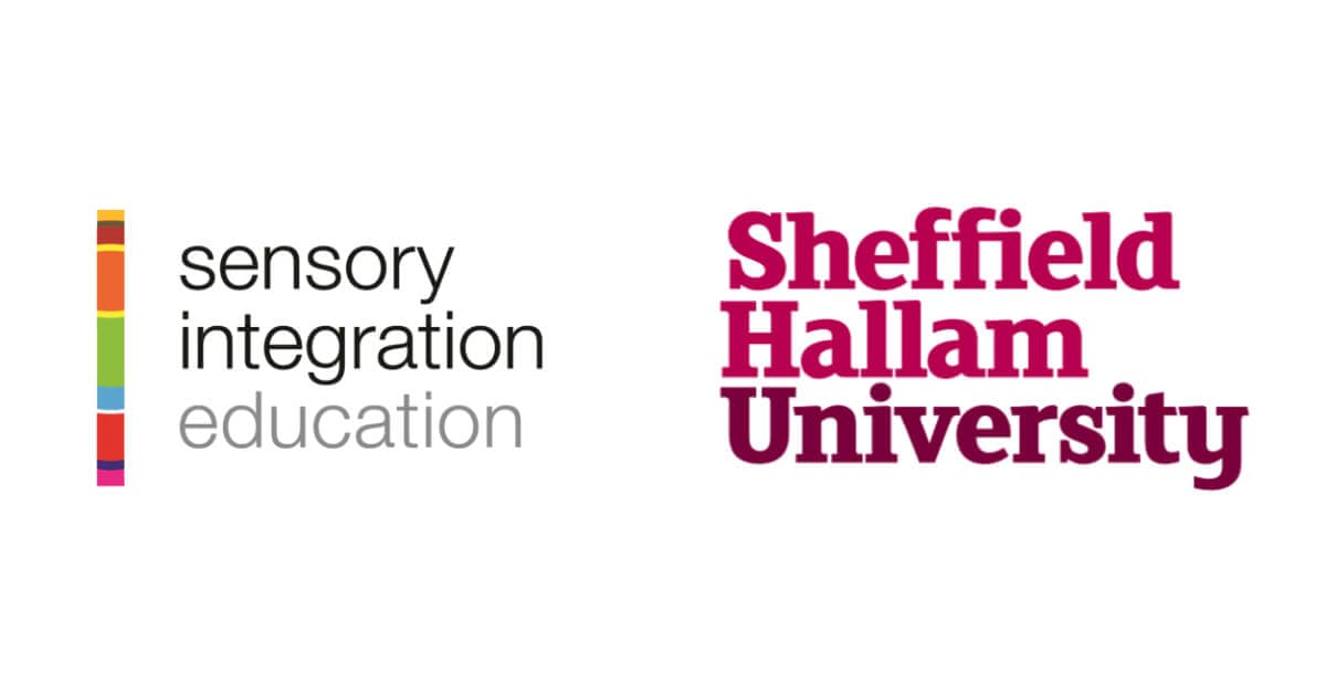 Logos of SIE and Sheffield Hallam. Title reads Sensory Integration Education Announces the Validation of its Postgraduate Qualifications in Sensory Integration by Sheffield Hallam University