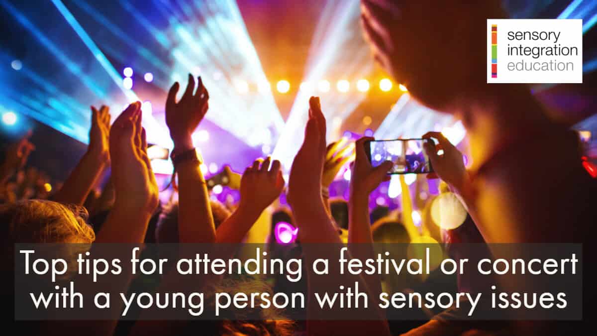 Hands waving in festival. Title reads Sensory Friendly Festivals