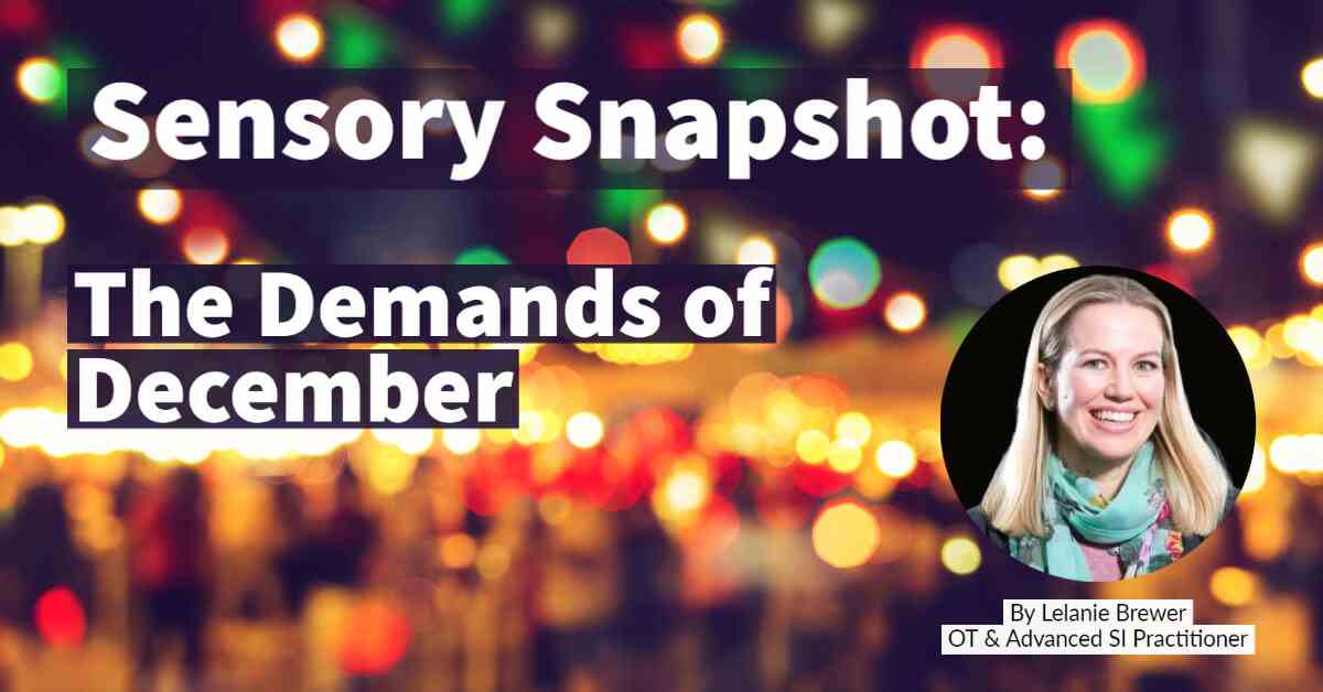 Christmas lights. Title reads Sensory Snapshot: The Demands of December