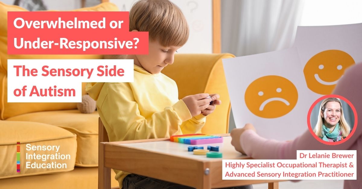 A woman wearing headphones is seated at a desk. She makes notes on a form whilst watching a laptop.