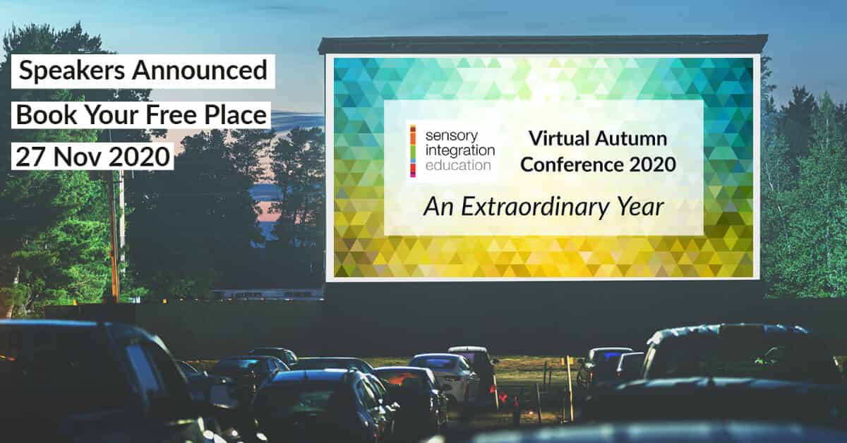 Parked cars with a tv screen. Title reads Free SIE Virtual Autumn Conference: Speakers Announced 
