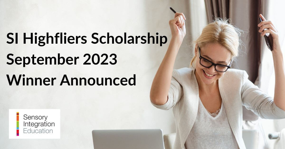 Woman feeling elated. Title reads SI Highfliers Scholarship September 2023 Winner Announced