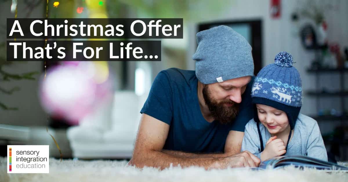 Father and son reading. Title reads A Christmas Offer That’s For Life