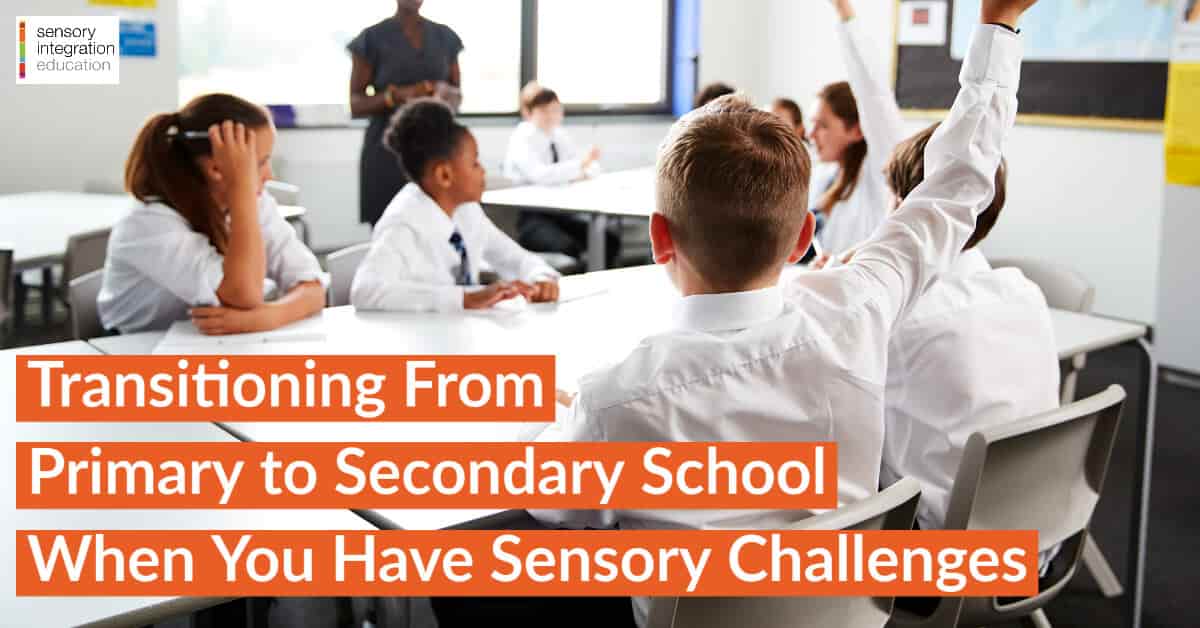 Children sat in a classroom. Title reads Transitioning to Secondary School 