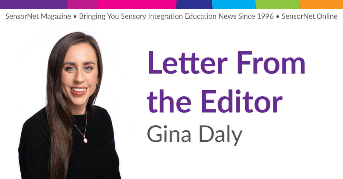 Gina Daly. Title reads Letter from the Editor, SensorNet 58