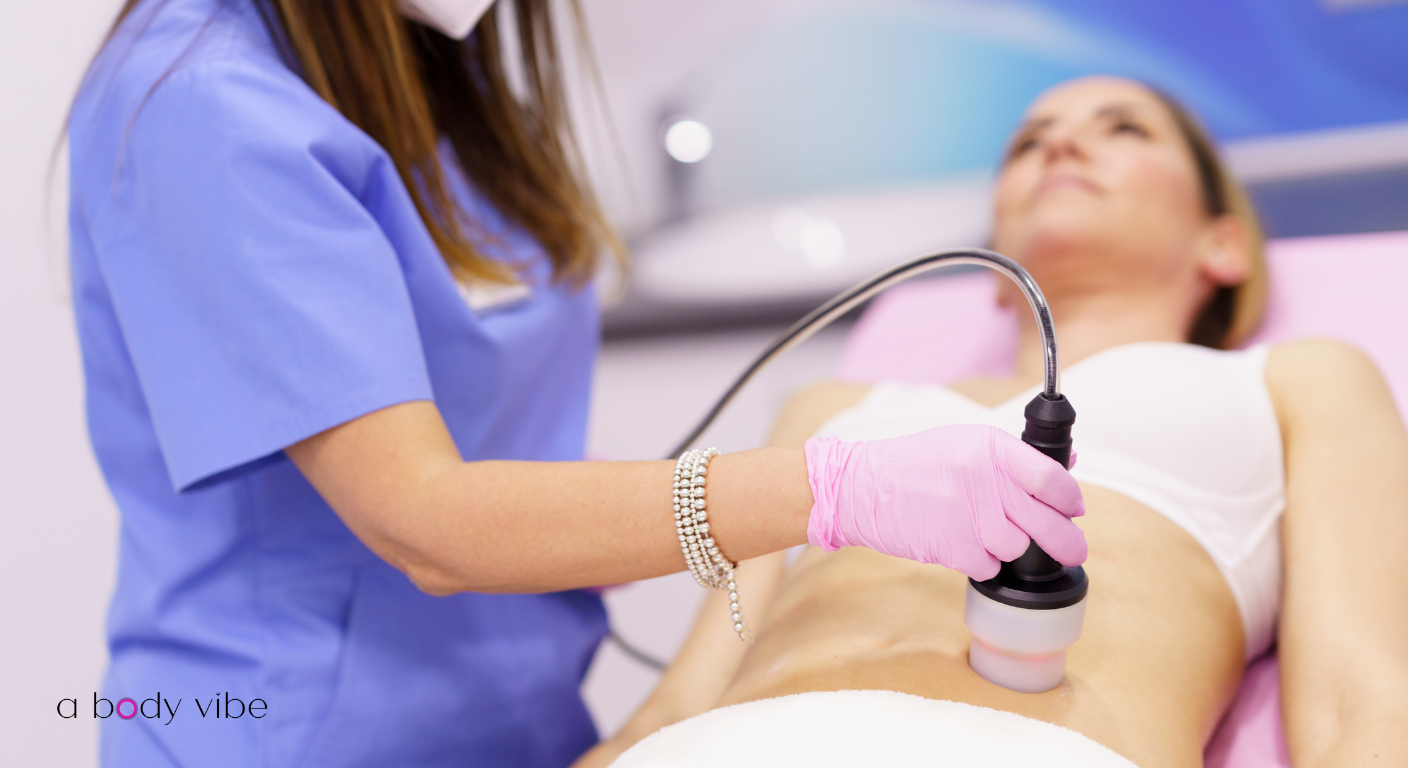 Body contouring professional analyzing client results in a modern spa