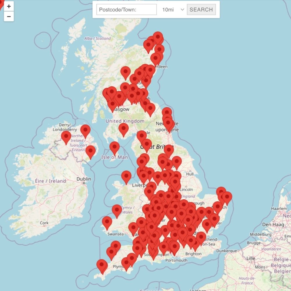 Map of Canine Massage Guild Therapists across the UK and Internationally