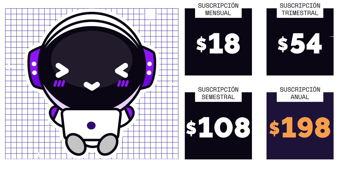 Devi con una laptop y las opciones de suscripci'on DevTalles PRO