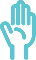 A blue hand with a white background

Description automatically generated
