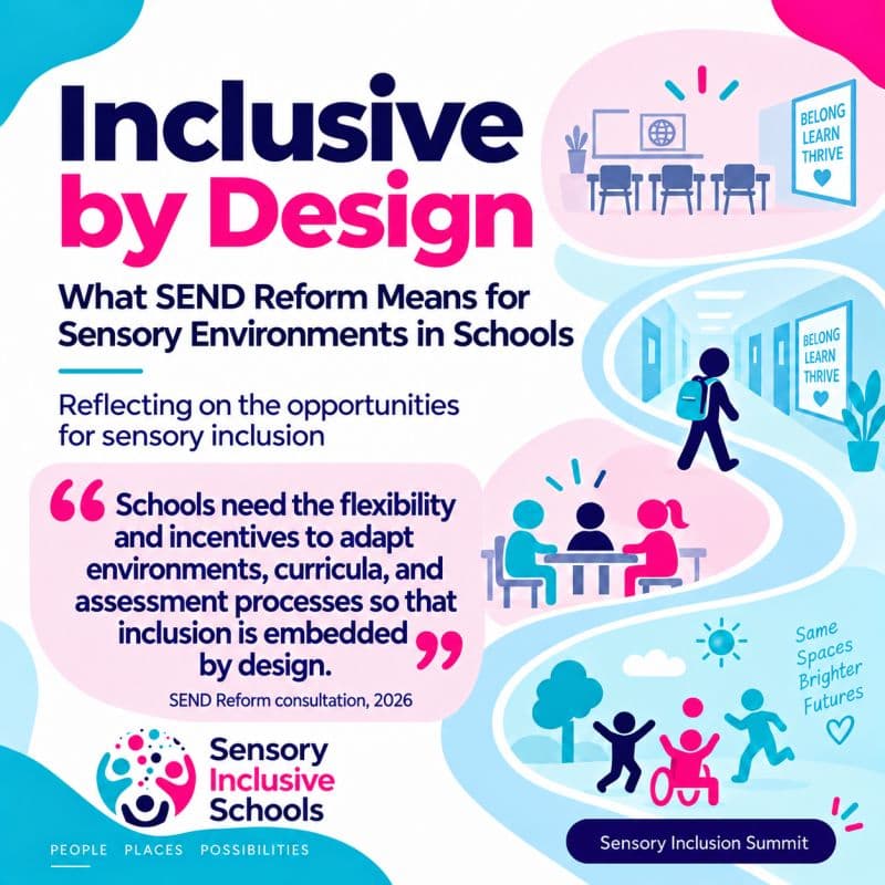 Inclusive by Design: Graphic poster about the Beth Smithson's presentation at the Sensory Inclusion Summit 2026