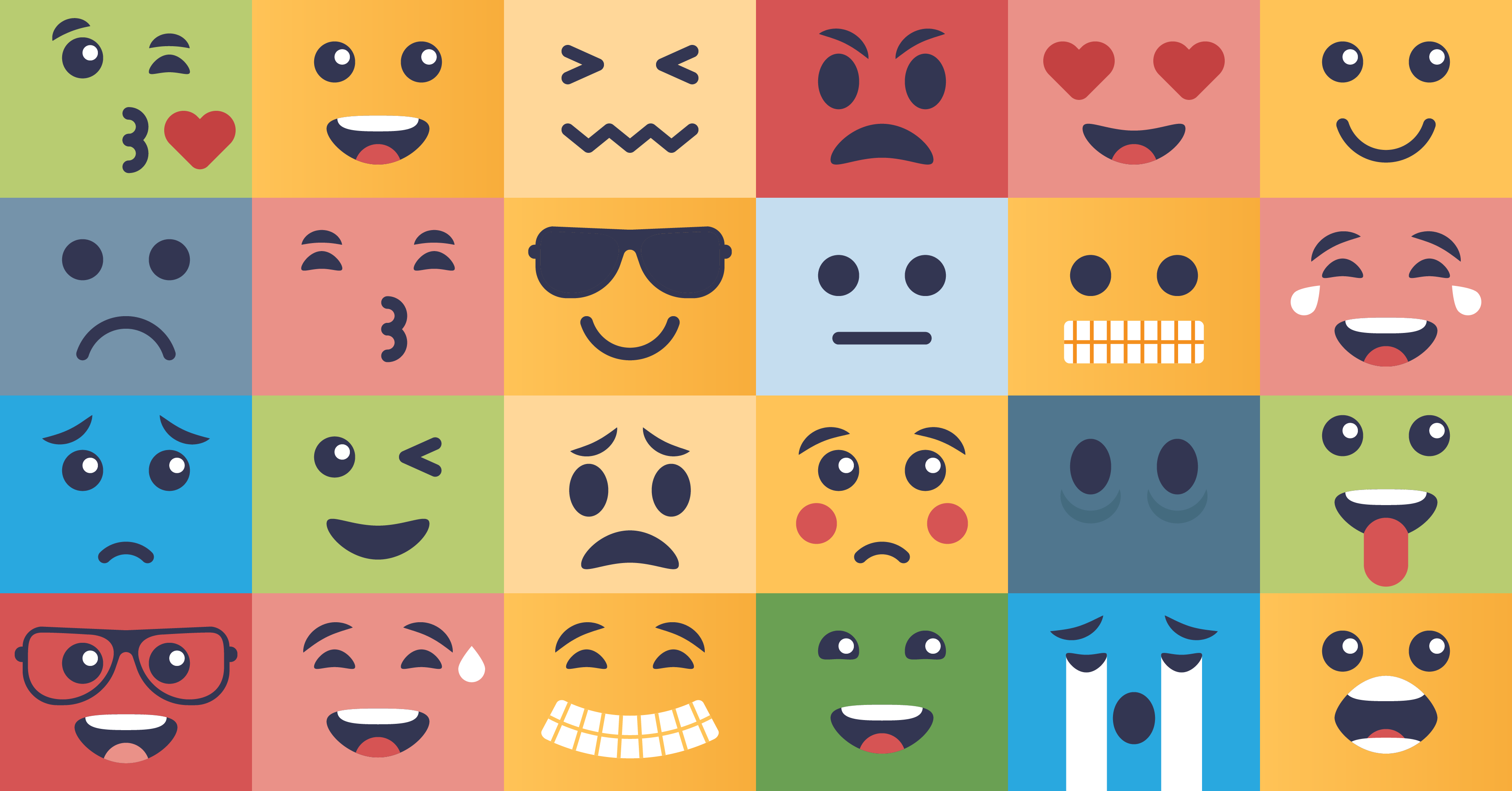 a grid of brightly coloured squares with different emoji expressions in each
