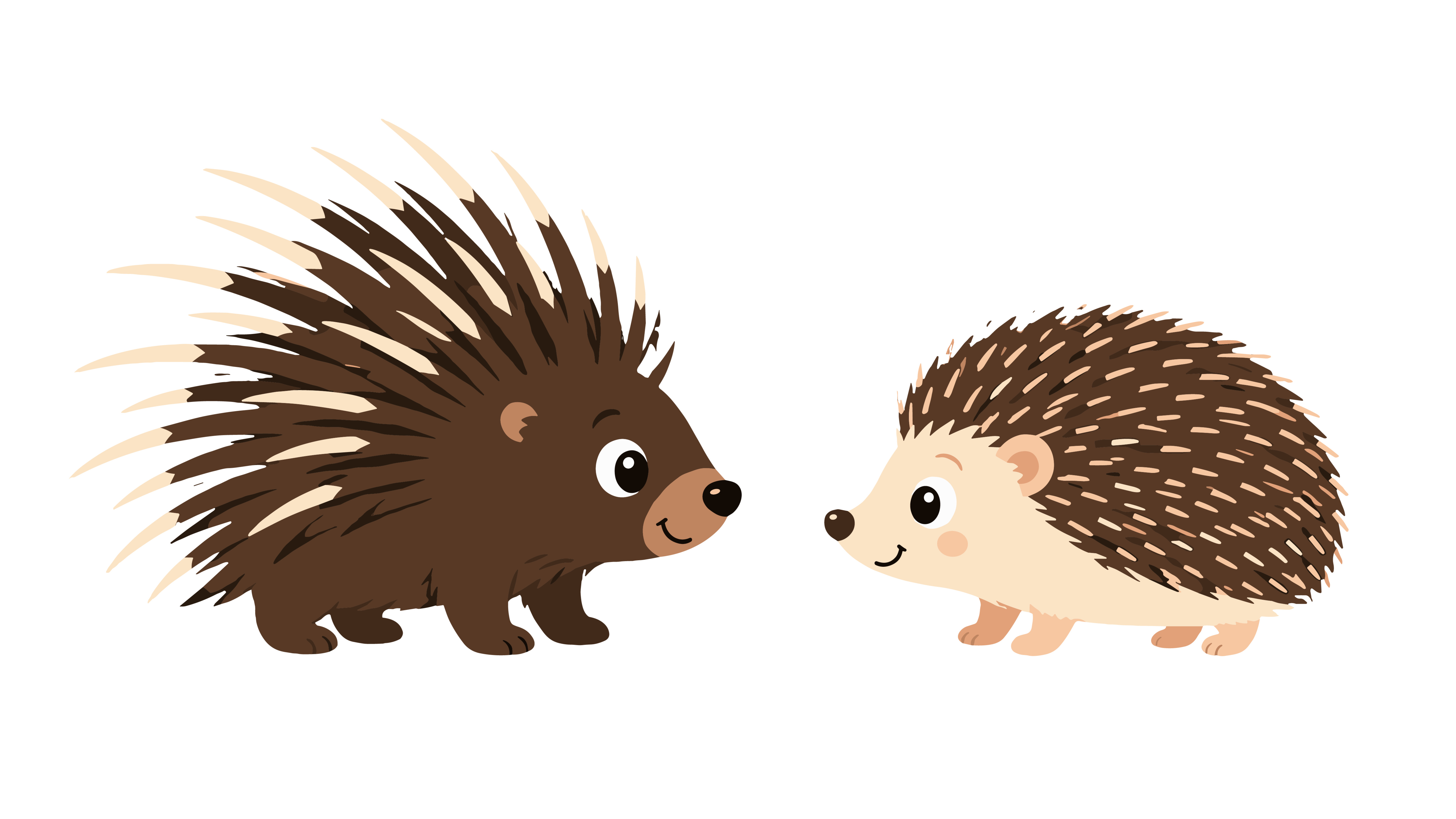  Cartoon porcupine and hedgehog facing each other
